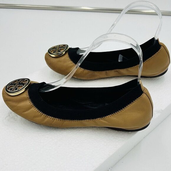 Tory Burch Caroline Flats Ballet Stretchy Beige Black Brown Tan Women's 6.5M - Picture 5 of 10